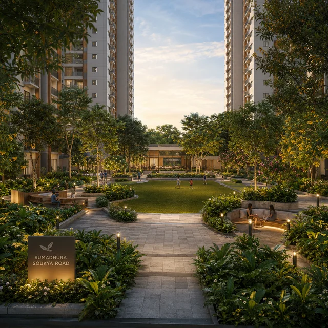 Sumadhura Soukya Road landscaped gardens and central greens Sumadhura Soukya Road landscaped gardens and central greens
